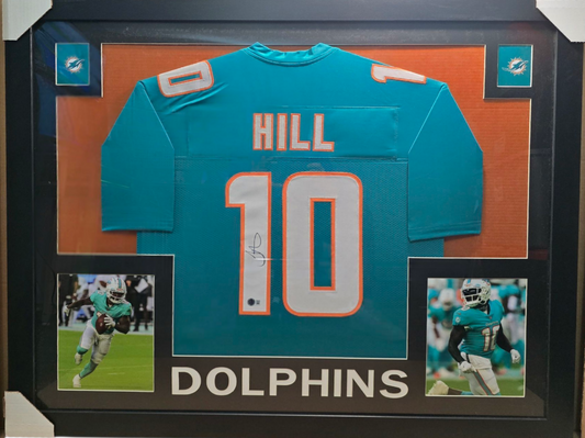 Tyreek Hill Miami Dolphins Signed 35" X 43" Framed Pro Style Jersey Beckett BAS